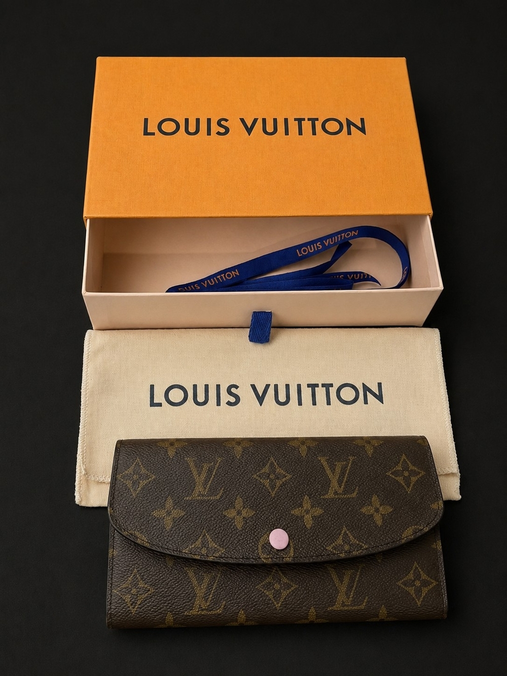 Louis Vuitton Monogram Emilie Wallet - Brown And Rose Ballerine - Picture 1 of 14